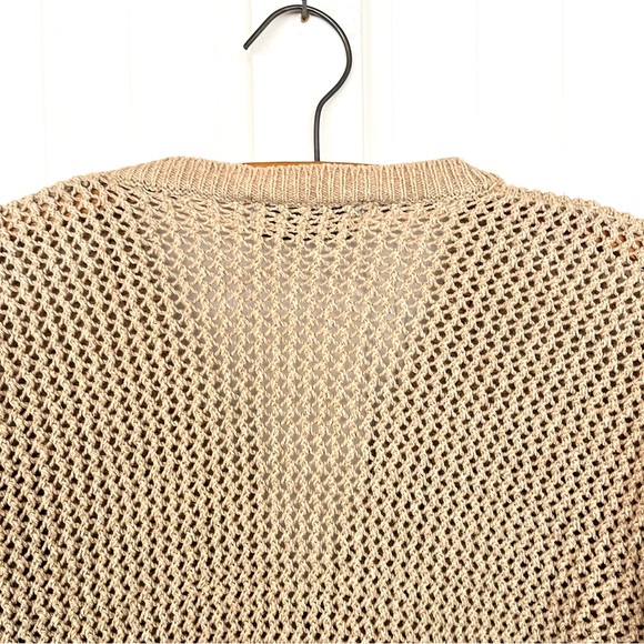 Vintage Fisherman's Sweater Hand Knit Beige Rope Net V-Neck Cardigan Wood Button - Picture 7 of 13